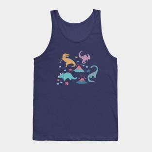 Dinosaur Pattern with Flowers and Volcanoes Tank Top